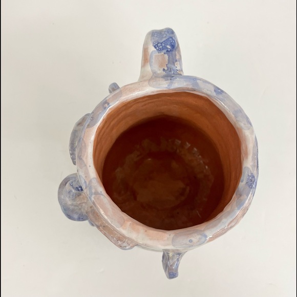 Studio Art Pottery Face Mug Fish Lips Artist Signed Purple White Cream Decor - Picture 7 of 13